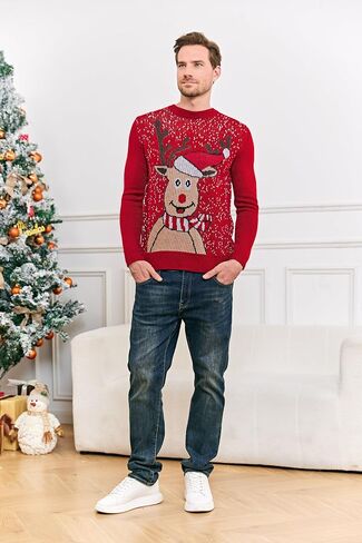 Karlywindow Mens Ugly Christmas Sweater Holiday Reindeer Snowflake Santa Soft Pullover Long Sleeve Knitted Sweaters in Saudi Arabia