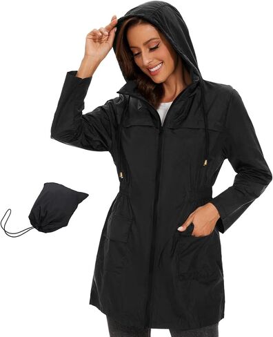 Century Star Waterproof Lightweight Rain Jackets for Women Windbreaker Jacket Womens Rain Coats with Hood Packable Black X-Large in Saudi Arabia