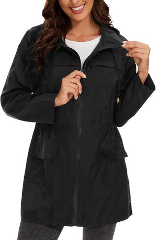 Century Star Waterproof Lightweight Rain Jackets for Women Windbreaker Jacket Womens Rain Coats with Hood Packable Black X-Large in Saudi Arabia