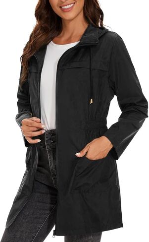 Century Star Waterproof Lightweight Rain Jackets for Women Windbreaker Jacket Womens Rain Coats with Hood Packable Black X-Large in Saudi Arabia