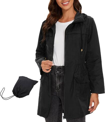 Century Star Waterproof Lightweight Rain Jackets for Women Windbreaker Jacket Womens Rain Coats with Hood Packable Black X-Large in Saudi Arabia