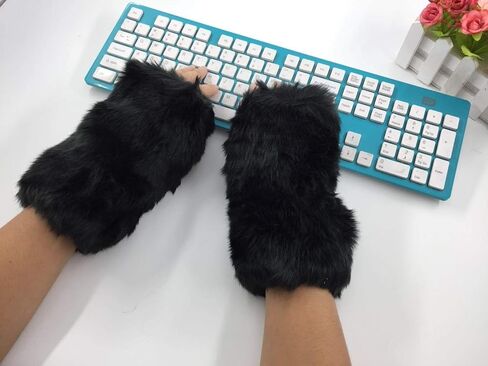 قفازات من الفرو بدون أصابع من LL-Partner - قفازات ناعمة من الفرو للنساء والفتيات in Kuwait