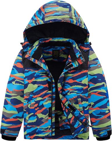 FREE SOLDIER Boys Girls Waterproof Ski Jacket Fleece Lined Warm Winter Snow Coat Kids Winter Jacket with Detachable Hood in Kuwait