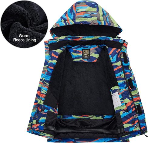 FREE SOLDIER Boys Girls Waterproof Ski Jacket Fleece Lined Warm Winter Snow Coat Kids Winter Jacket with Detachable Hood in Kuwait