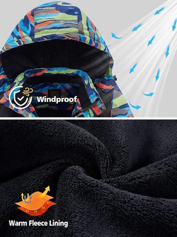 FREE SOLDIER Boys Girls Waterproof Ski Jacket Fleece Lined Warm Winter Snow Coat Kids Winter Jacket with Detachable Hood in Kuwait