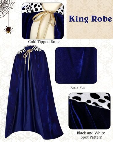 Silkfly Men King Cape Costume Set Medieval King Robe Cape Gold Jeweled Plastic Crown King Scepter for Carnival Halloween in Saudi Arabia
