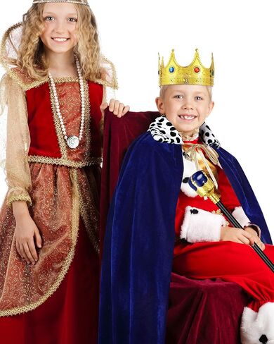 Silkfly Men King Cape Costume Set Medieval King Robe Cape Gold Jeweled Plastic Crown King Scepter for Carnival Halloween in Saudi Arabia