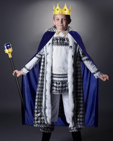 Silkfly Men King Cape Costume Set Medieval King Robe Cape Gold Jeweled Plastic Crown King Scepter for Carnival Halloween in Saudi Arabia