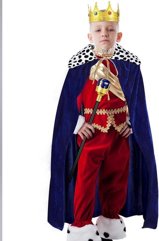 Silkfly Men King Cape Costume Set Medieval King Robe Cape Gold Jeweled Plastic Crown King Scepter for Carnival Halloween in Saudi Arabia