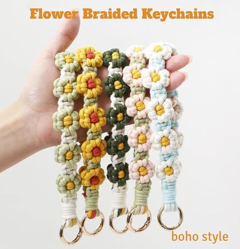 Macrame Keychain Wristlet Keychains for Women Wrist Lanyard for Keys Car Keys Cute Boho Keychains Keyring Bracelet for Girls in Kuwait