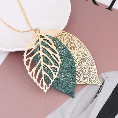 NVENF Leaf Earrings and Long Necklaces Set for Women Boho Gold-tone Multi Tiered Leaves Delicate Chain Dangle Necklace SimpleLeaf Statement Dangling Earrings in Saudi Arabia