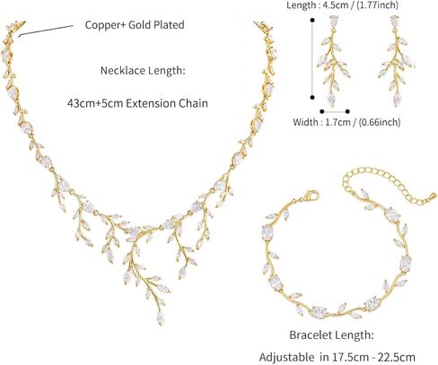 MEEDOZ Jewelry CZ Set for Women, White Gold Plated Necklace Dangle Earring Adjustable Bracelet Set with Marquise Teardrop Cubic Zirconia for Bridal Wedding Party in Kuwait