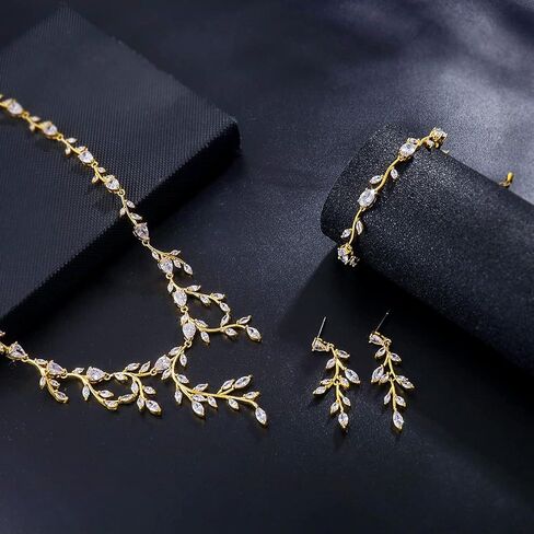 MEEDOZ Jewelry CZ Set for Women, White Gold Plated Necklace Dangle Earring Adjustable Bracelet Set with Marquise Teardrop Cubic Zirconia for Bridal Wedding Party in Kuwait