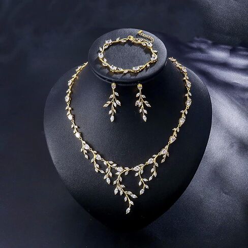 MEEDOZ Jewelry CZ Set for Women, White Gold Plated Necklace Dangle Earring Adjustable Bracelet Set with Marquise Teardrop Cubic Zirconia for Bridal Wedding Party in Kuwait