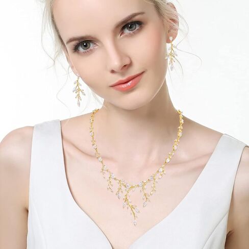 MEEDOZ Jewelry CZ Set for Women, White Gold Plated Necklace Dangle Earring Adjustable Bracelet Set with Marquise Teardrop Cubic Zirconia for Bridal Wedding Party in Kuwait