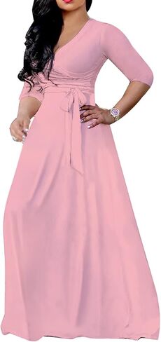 JTNFairy Womens Casual Floral Print Long Maxi Dress Plus Size Plain Party Outfits in Kuwait