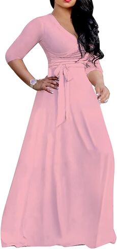 JTNFairy Womens Casual Floral Print Long Maxi Dress Plus Size Plain Party Outfits in Kuwait