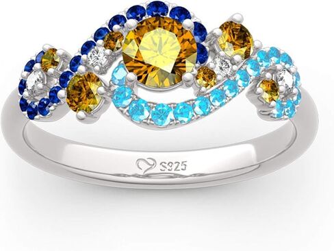 Jeulia Promise خاتم الخطوبة والزفاف مجموعة ليلة مرصعة بالنجوم خاتم زفاف من الفضة الإسترليني موضة الذكرى السنوية لعيد الحب لها مع صندوق مجوهرات هدية in Kuwait