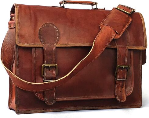VINTAGE COUTURE 18 Inch Genuine Business Leather Laptop Messenger Bag (16 Inch Brown) in Kuwait