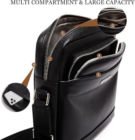 حقيبة كتف من الجلد الطبيعي للرجال من LAORENTOU، حقيبة كروس للأعمال للرجال، حقائب ساع، محفظة جلدية للرجال، حقائب جانبية in Kuwait