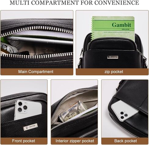 حقيبة كتف من الجلد الطبيعي للرجال من LAORENTOU، حقيبة كروس للأعمال للرجال، حقائب ساع، محفظة جلدية للرجال، حقائب جانبية in Kuwait