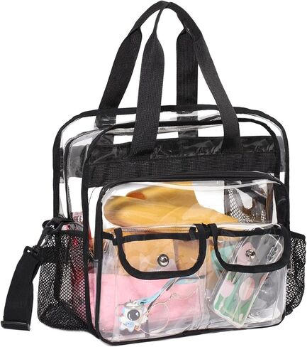 حقيبة شفافة للعمل من MOFASVIGI، حقيبة حمل شفافة كبيرة وشديدة التحمل، حقائب غداء شفافة يمكن رؤيتها من خلال حقيبة كروس in Kuwait