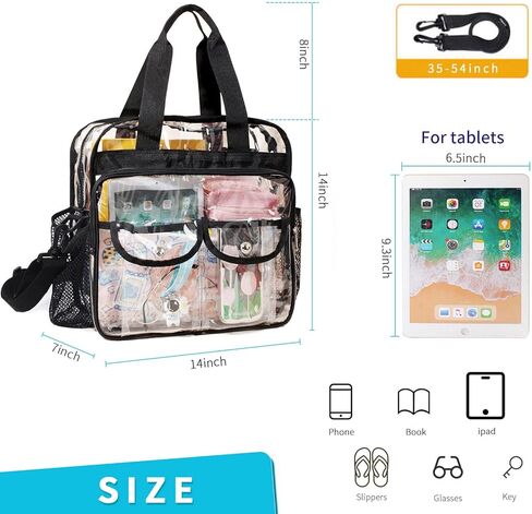 حقيبة شفافة للعمل من MOFASVIGI، حقيبة حمل شفافة كبيرة وشديدة التحمل، حقائب غداء شفافة يمكن رؤيتها من خلال حقيبة كروس in Kuwait