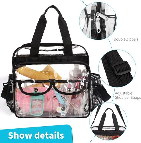 حقيبة شفافة للعمل من MOFASVIGI، حقيبة حمل شفافة كبيرة وشديدة التحمل، حقائب غداء شفافة يمكن رؤيتها من خلال حقيبة كروس in Kuwait