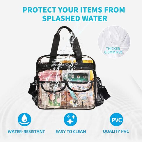 حقيبة شفافة للعمل من MOFASVIGI، حقيبة حمل شفافة كبيرة وشديدة التحمل، حقائب غداء شفافة يمكن رؤيتها من خلال حقيبة كروس in Kuwait