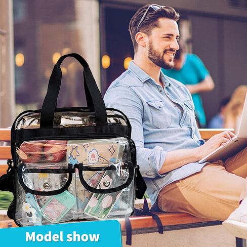 حقيبة شفافة للعمل من MOFASVIGI، حقيبة حمل شفافة كبيرة وشديدة التحمل، حقائب غداء شفافة يمكن رؤيتها من خلال حقيبة كروس in Kuwait