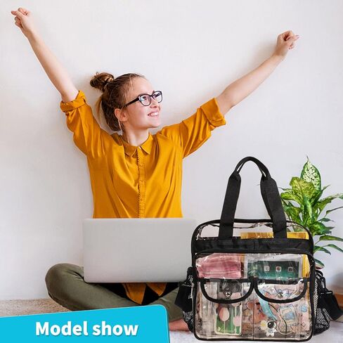 حقيبة شفافة للعمل من MOFASVIGI، حقيبة حمل شفافة كبيرة وشديدة التحمل، حقائب غداء شفافة يمكن رؤيتها من خلال حقيبة كروس in Kuwait