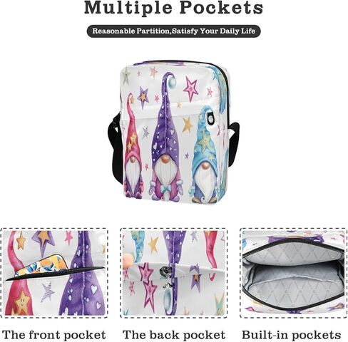 شنطة ماسنجر بتصميم اقزام سحرية مع نجوم للرجال والنساء، شنط كتف صغيرة للسفر مع حزام قابل للتعديل، 6.6 × 2.5 × 9.4 انش، اقمام، 6.6 × 2.5 × 9.4 انش in Kuwait