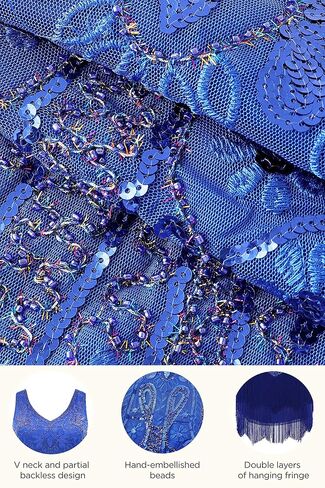 BABEYOND Women’s Flapper Dresses Set 1920s V Neck Beaded Fringed Great Gatsby Dress in Kuwait