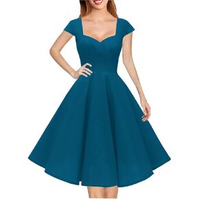 Hanpceirs Women's Cap Sleeve 1950s Retro Vintage Cocktail Swing Dresses with Pocket
