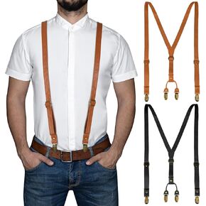 Ramede 2 Pcs Men's Leather Suspender with 4 Metal Clips Adjustable Y Back Solid Suspenders Elastic Tuxedo Suspenders Heavy Duty Work Suspenders for Men Groomsmen Wedding Gift in Saudi Arabia