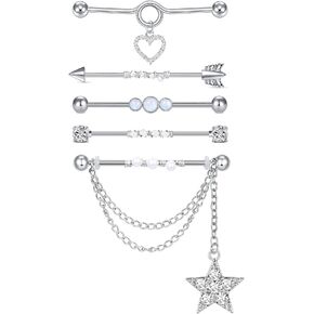 Briana Williams 14G Industrial Earrings Surgical Steel Heart Star Moon Dangle Industrial Piercing Jewelry 1 1/2 Inch 38mm Industrial Bar Piercing Silver Industrial Barbell for Women Men in Kuwait
