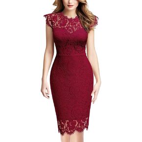 Miusol Women's Retro Floral Lace Slim Evening Cocktail Mini Dress