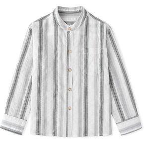 Curipeer Boys Girls Button Down Shirts Cotton Linen Unisex Tee for Spring Summer