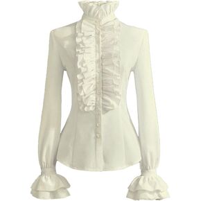 PrettyGuide Women's Victorian Blouse Retro Stand-Up Collar Lotus Ruffle Long Sleeve Gothic Shirt Tops in Kuwait