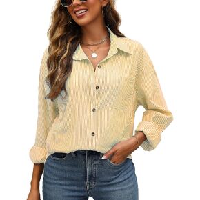 Namifin Women's Striped Button Down Shirts Long Sleeve Collared Work Blouses with Pocket