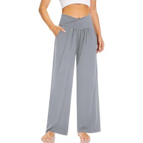 سراويل اليوغا النسائية واسعة الساق من SUNYAA، سراويل يوجا عالية الخصر فضفاضة ومريحة للاستراحة بالازو مع جيوب in Kuwait