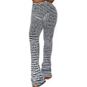 سراويل ضيقة نسائية من Molisry مكدسة غامضة محبوكة بخصر عالٍ بنطال رياضي مخطط بشراشيب 2023 in Kuwait