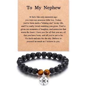 KINGSIN Men's Compass Bracelet with Black Onyx and Tiger Eye Stones - Perfect Jewelry Gift for Graduation, Birthday, and More