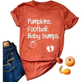 Pumpkins Football Baby Bumps T-Shirt Women Halloween Maternity Shirt Cute Fall Pumpkins Graphic Pregnancy Tee Tops