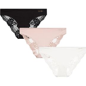 Jessica Simpson Women's Underwear - 3 Pack Microfiber Lace Bikini Panties (S-XL)
