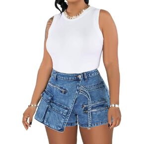 cu4eve Denim Mini Skirts for Women Summer Sexy Stretchy High Waisted Jean Shorts Plus Size in Saudi Arabia