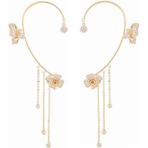Butterfly Tassel Style Zircon Earrings Shiny Ear Cuff Earrings for Women Non Piercing Butterfly Flower Tassel Wrap-Around Clip-On Earrings Crystals Earrings Set for Women in Saudi Arabia