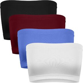 Cooraby 4 Pack Women Tube Tops Summer Non-Padded Seamless Bra, 4 Colors