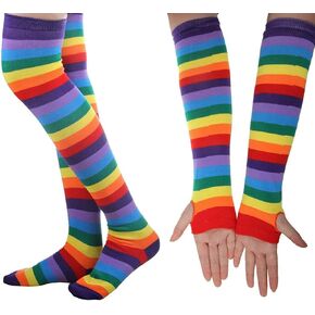 Hencu 2 Pairs Colorful Rainbow Stripe Long Knit Gloves Socks Set Party Accessory in Saudi Arabia
