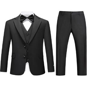 Boys Suits Solid Slim Fit Tuxedo 3 Piece Set with Blazer Jacket Dressing Pants Vest for Kids Wedding Prom Ring Bearer Outfit